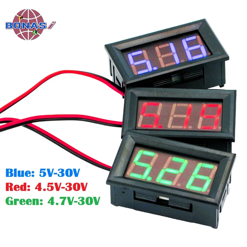 Mini Digital DC Voltmeter 0.56inch LED Panel DC 4.5-30V Amp Volt Current Meter Two-wire RGB Display Voltage Test Red/Blue/Green