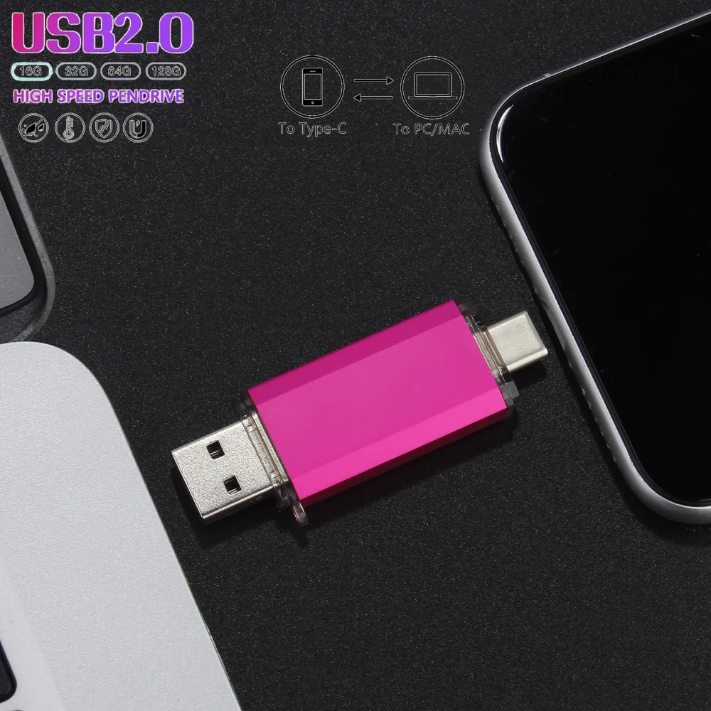 Type-C USB Stick Plastic USB Flash Drive 128GB Black Memory Stick 64GB Business Gift Pen Drive 32GB for Computer U Disk 16GB 8GB