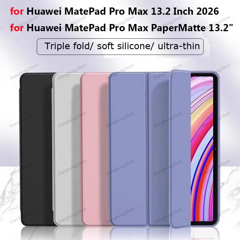 For Huawei MatePad Pro Max PaperMatte 13.2 GEM-W00/GEM-W40 Casing PU Leather Tri Folding Stand Soft Silicone Ultra Thin Cover