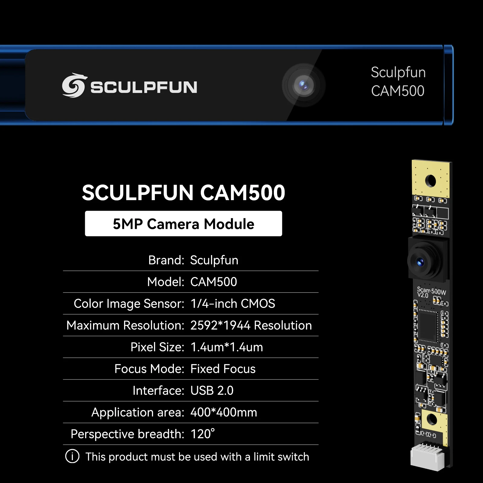 【Venta】Cámara SCULPFUN 5MP 120 °   Lente gran angular con área de trabajo de 400*400 mm para la serie Sculpfun S6pro/S9/S10/S30 S30 Ultra