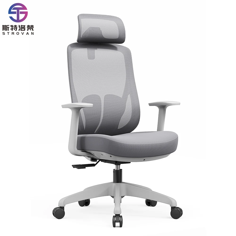 Ergonomisch kantoormeubilair Volledig gaasstof Bureaustoel met hoge rugleuning Verstelbare hoofdsteun Comfortabel luxe gevouwen
