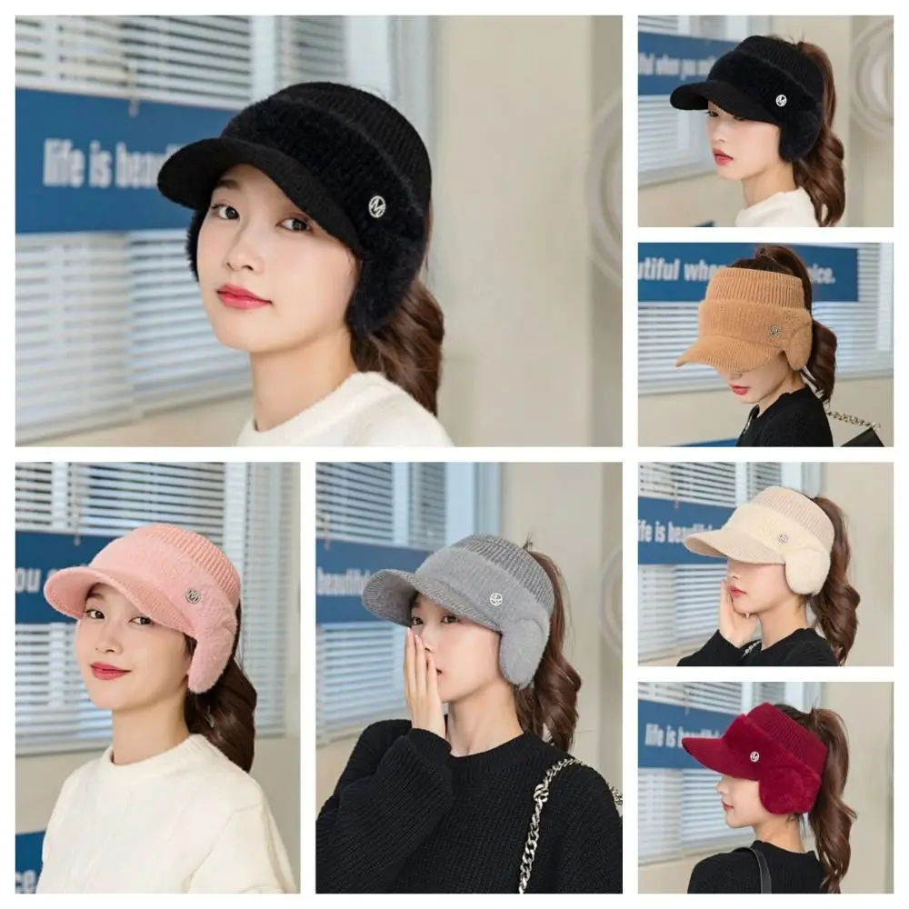 

Soft Solid color Empty Top Baseball Cap Windproof Thickened Ponytail Hat Bonnet Plush Knitted Baseball Hat Sports