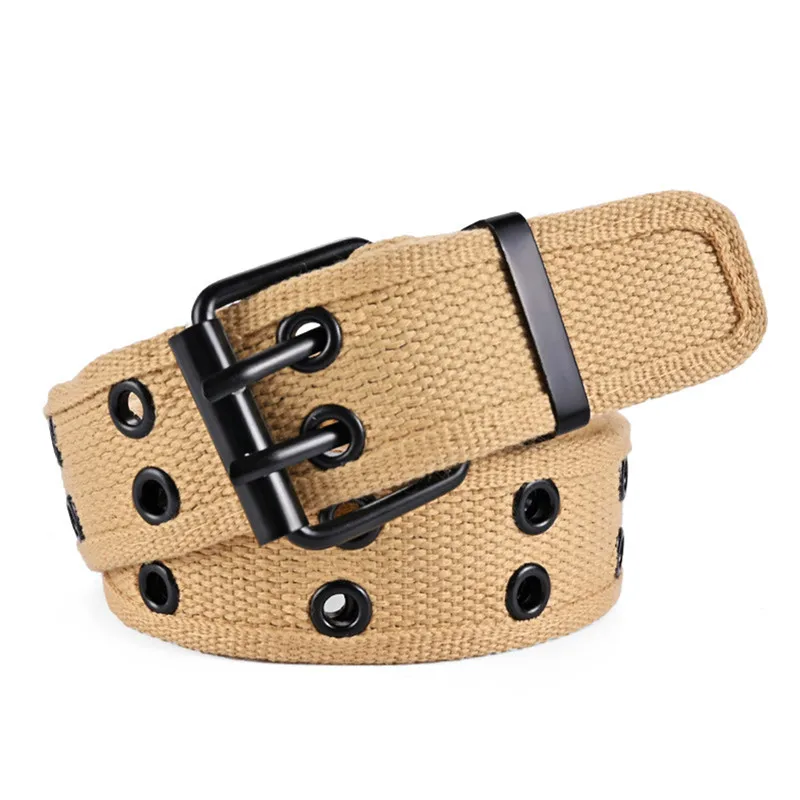 Wide Canvas Double Grommet Hole Buckle Belt Female Male  Webbing  Fashion Casual Designer Unisex High Quality