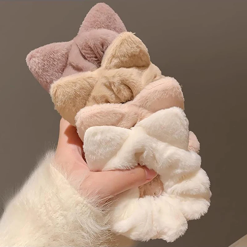 2024 Autumn Winter New Cute Kitten Ears Plush Hair Tie Band Large Intestine Head Rope Pompom Hair Ties Accessories Headwear image 4