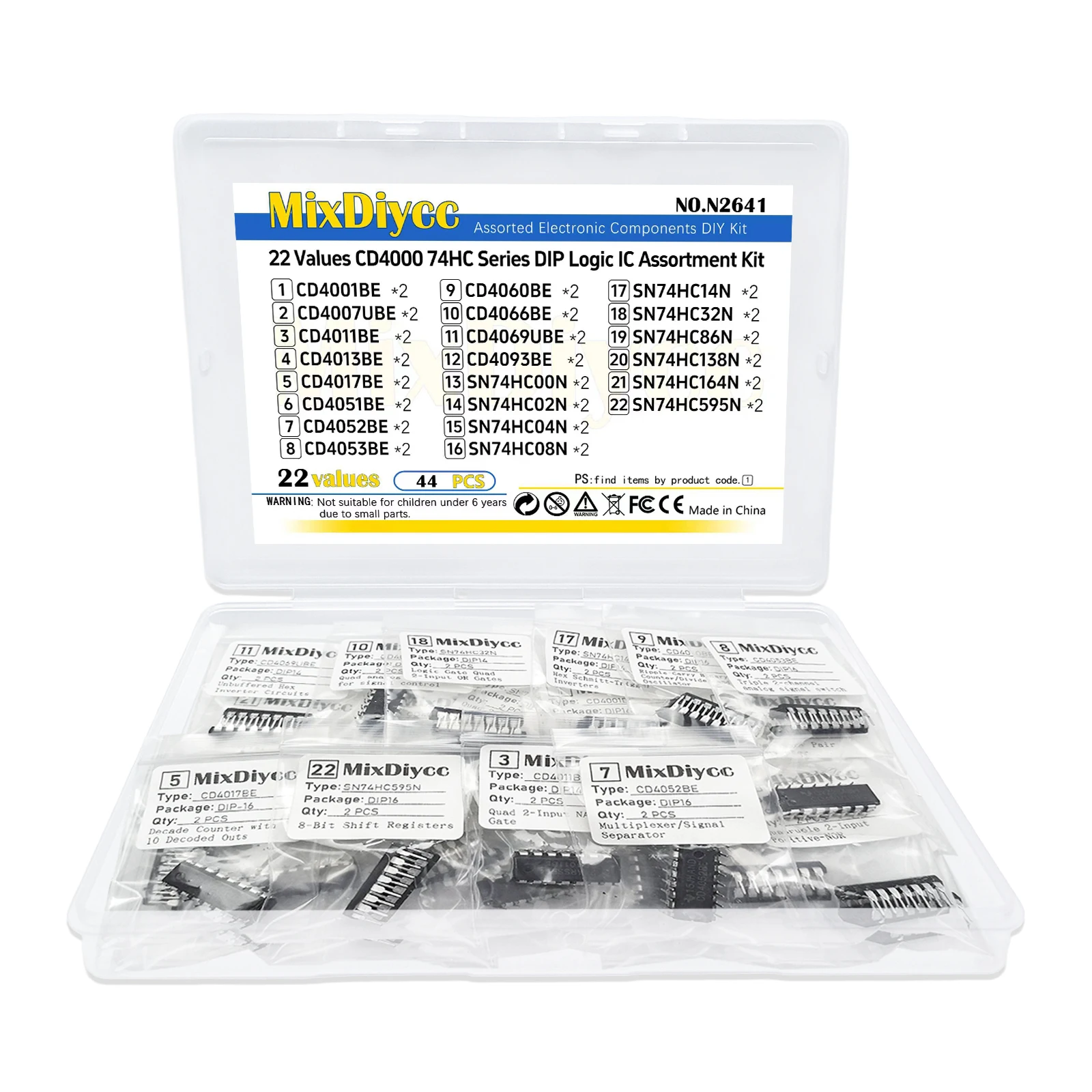 22 Values Logic IC kit CD 4001//4011/4013/4017/4051/4052/4053/4060/4069/ BE SN74HC 00N/04N/08N/14N/32N/164N/595N Total 44 Pcs