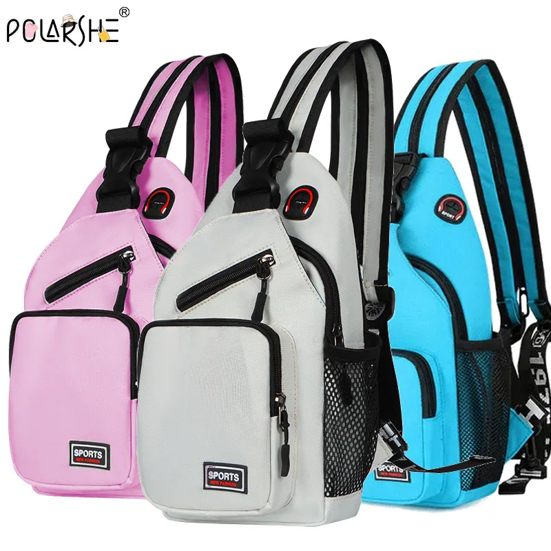 Polarshe Women Small Backpack with Earphone Hole Multi-Functional Chest Bag for Men Travel Backpack Sports Chest Shoulder Bag