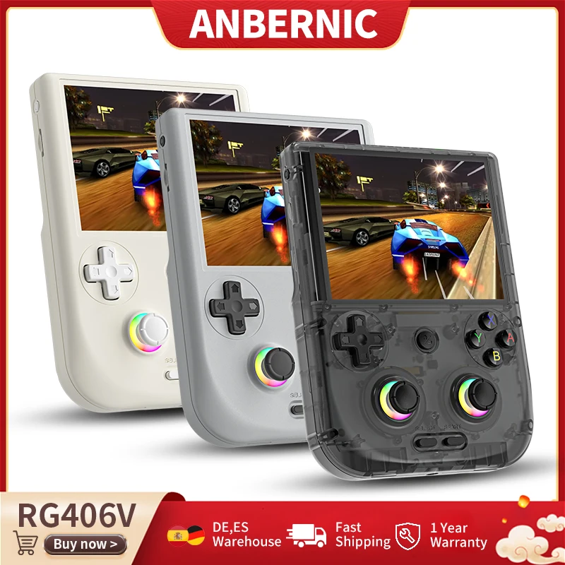 Consola de Juegos Retro Anbernic RG406V, Pantalla IPS HD de 4 Pulgadas y 960*720, Reproductor de Juegos Portátil Android con Batería de 5500 mAh, Salida DP de 1080p, WIFI, IA