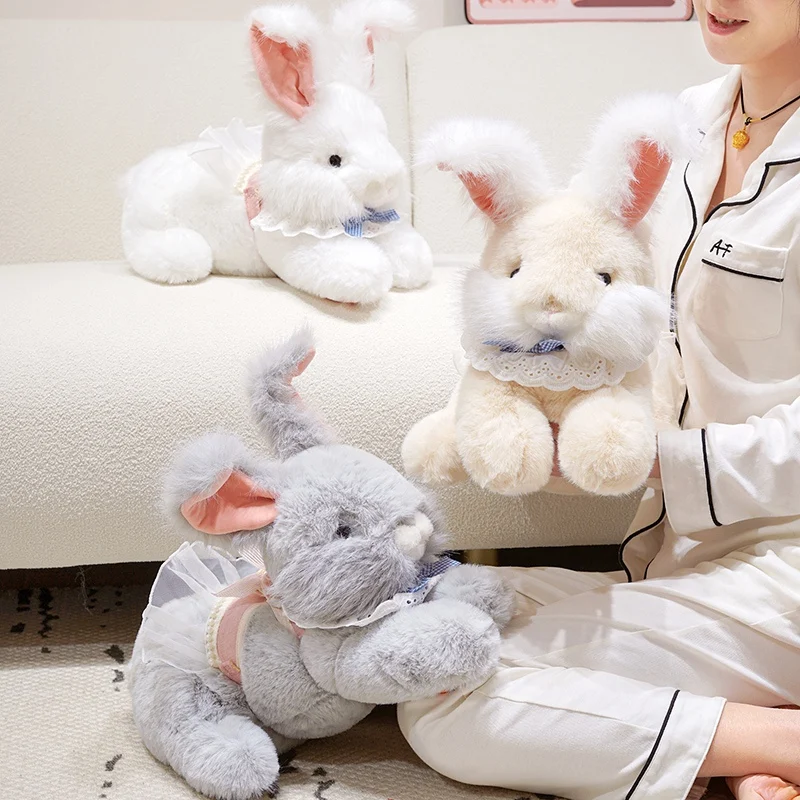 Realistic Angora Rabbit Plush Toy Lifelike Stuffed Bunny Doll Home Decoration Toys Exquisite Birthday Gift Box Packaging