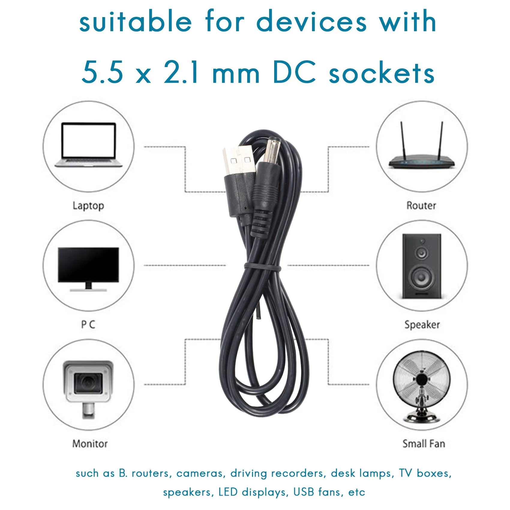 DC 전원 코드 USB to 5.5 X2.1 다기능 DC 교환 가능 플러그