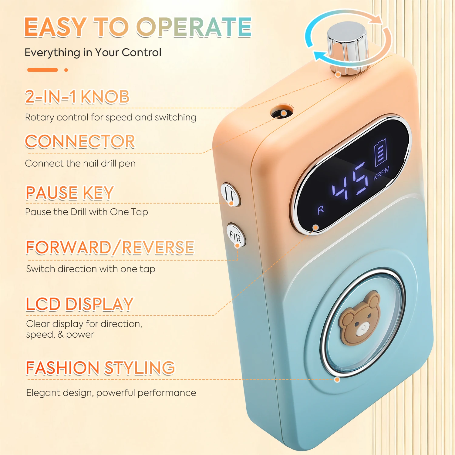 DianaBeauty 45000RPM الكهربائية مسمار الحفر آلة المهنية جيل للأظافر الملمع منخفضة الضوضاء قابلة للشحن ملفات الأظافر أدوات مانيكير