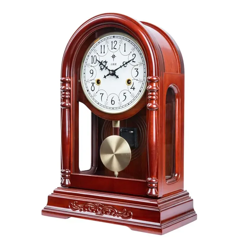 Pure copper movement mechanical seat clock old-fashioned solid wood timing winding chain clockwork retro table clock