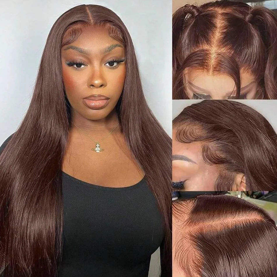 باروكة من شعر طبيعي 13x4 HD الدانتيل الشفاف الشوكولاته البني أمامي الدانتيل الباروكات مستقيم قبل قطعها الملونة لا ذرف شعر مستعار للنساء
