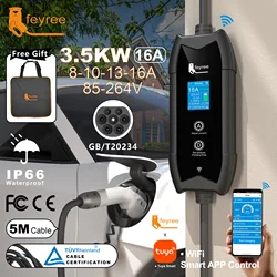 feyree GB/T Portable EV Charger 5m Cable with WIFI APP Control 16A 3.5KW Set Charging&DelayTime for EV Cars,Plug customizable