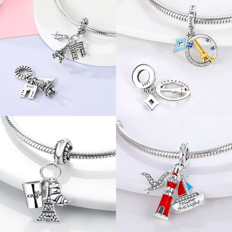 Silver-Plated Mini Eiffel Tower Charms Beads for Bracelets