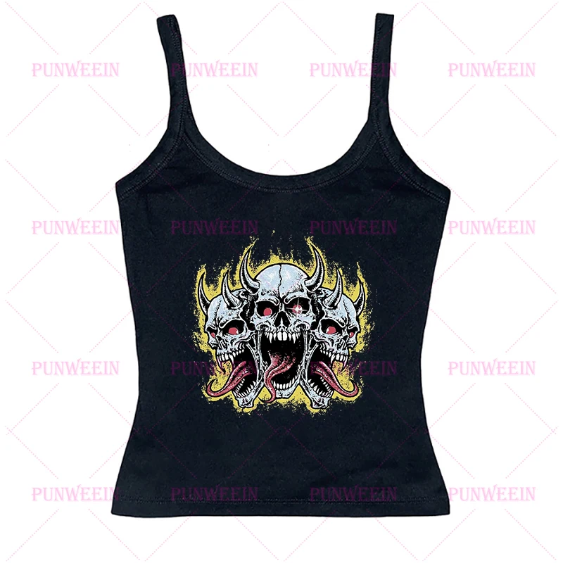 Demon Heavy Metal Dark Punk Horror Print Women Trashy Y2k Tops Band Harajuku Y2k Top Black Emo Girl Gothic Streetwear Crop Tops