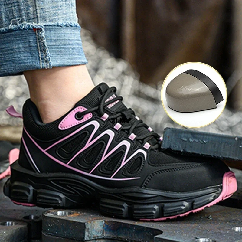 New Women Safety Shoes Steel Toe Sneakers Puncture Proof Work Shoes Breathable Women Work Safety Boots Platform Anti-Smash