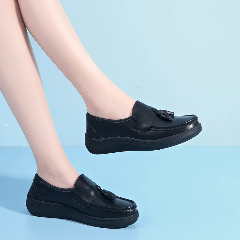 leather air cushion hospital nurse shoes women white comfortable soft breathable flat bottomed non slip single shoes