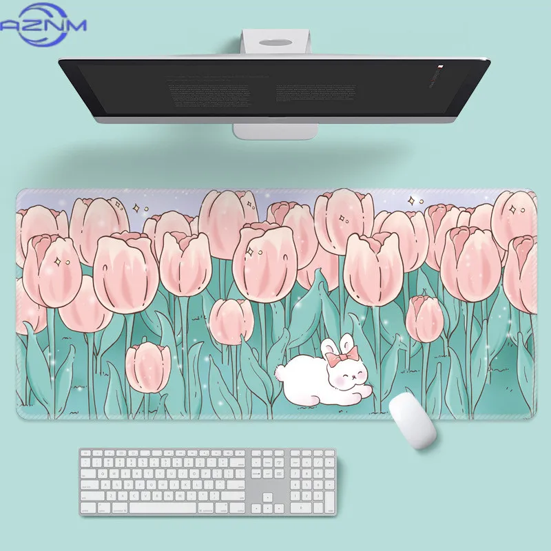 Tulip Perfume Fairy Flower Mouse Pad Oversized Warm Office Seaming Anti-slip Table Pad Keyboard Pad
