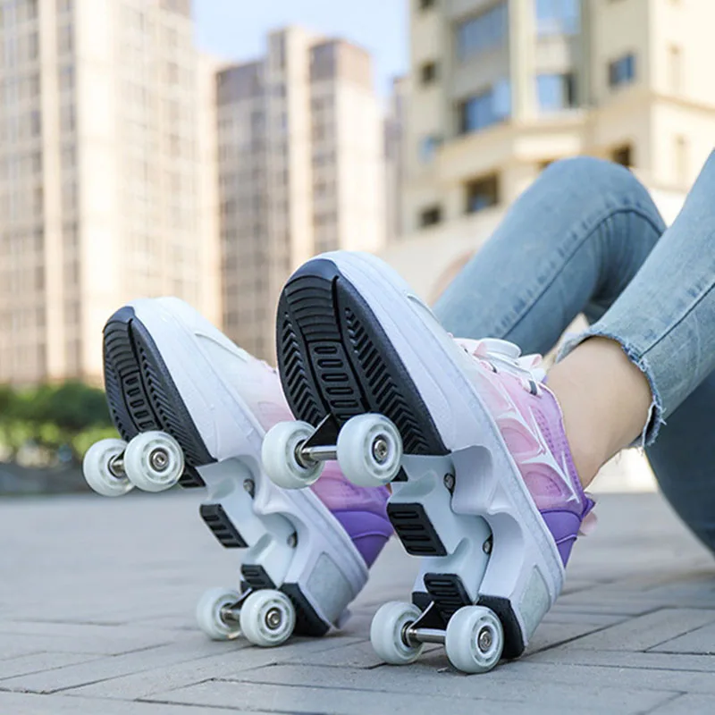 Sapatos de skate deforma para homens e mulheres, patins de 4 rodas, patins profissionais duplos, tênis de deformação parkour, presente para jovens