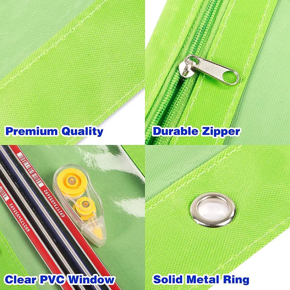 8 Pack 3-Ring Pencil Pouch, Pouch Binder, Multi-Color, Pencil Case, Clear Window, For School Supplies, Office Supplies
