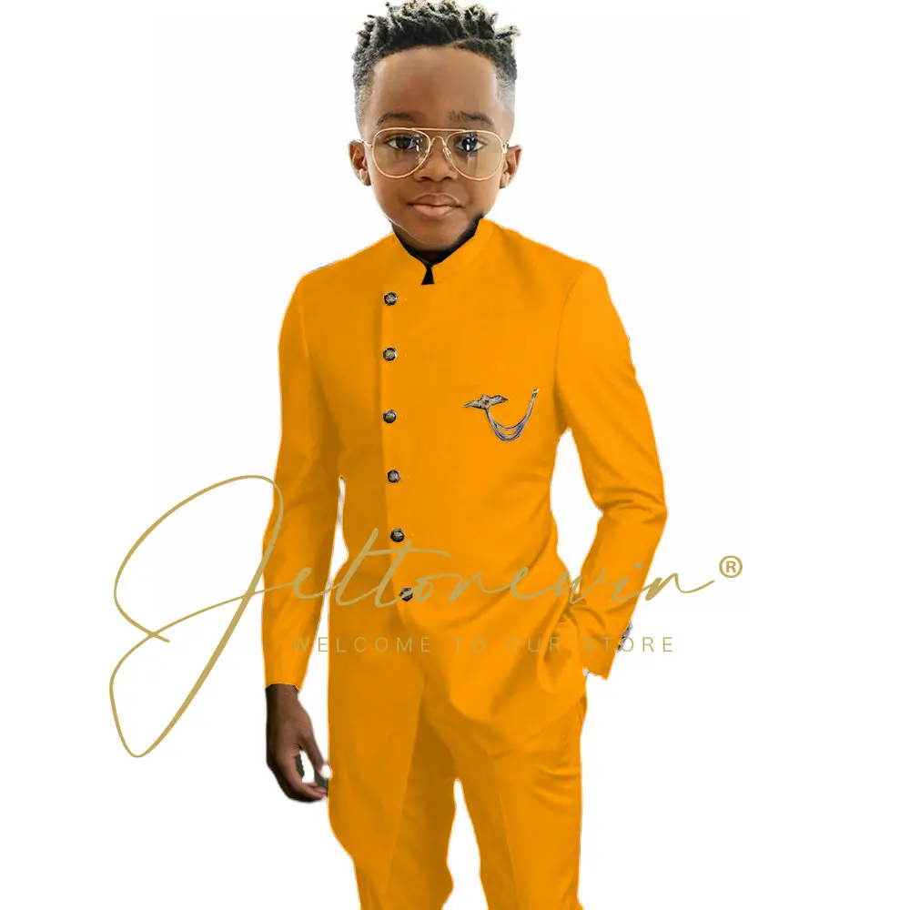 Royal Blue African Design Boys Suits Set For Wedding Formal Tuxedo Kids Costume Piano Performance Children Tailor Made