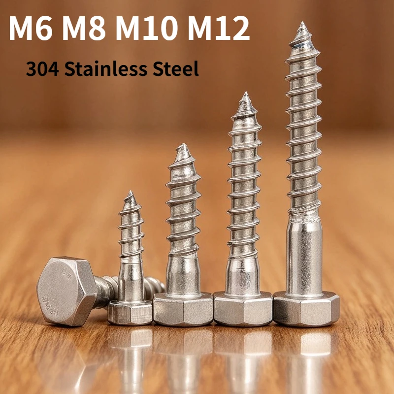 M6 M8 M10 M12 304 Stainless Steel Hex Head Self Tapping Screw A2-70 External Hexagon Wood Screw Anti-rust Hardware Fastener