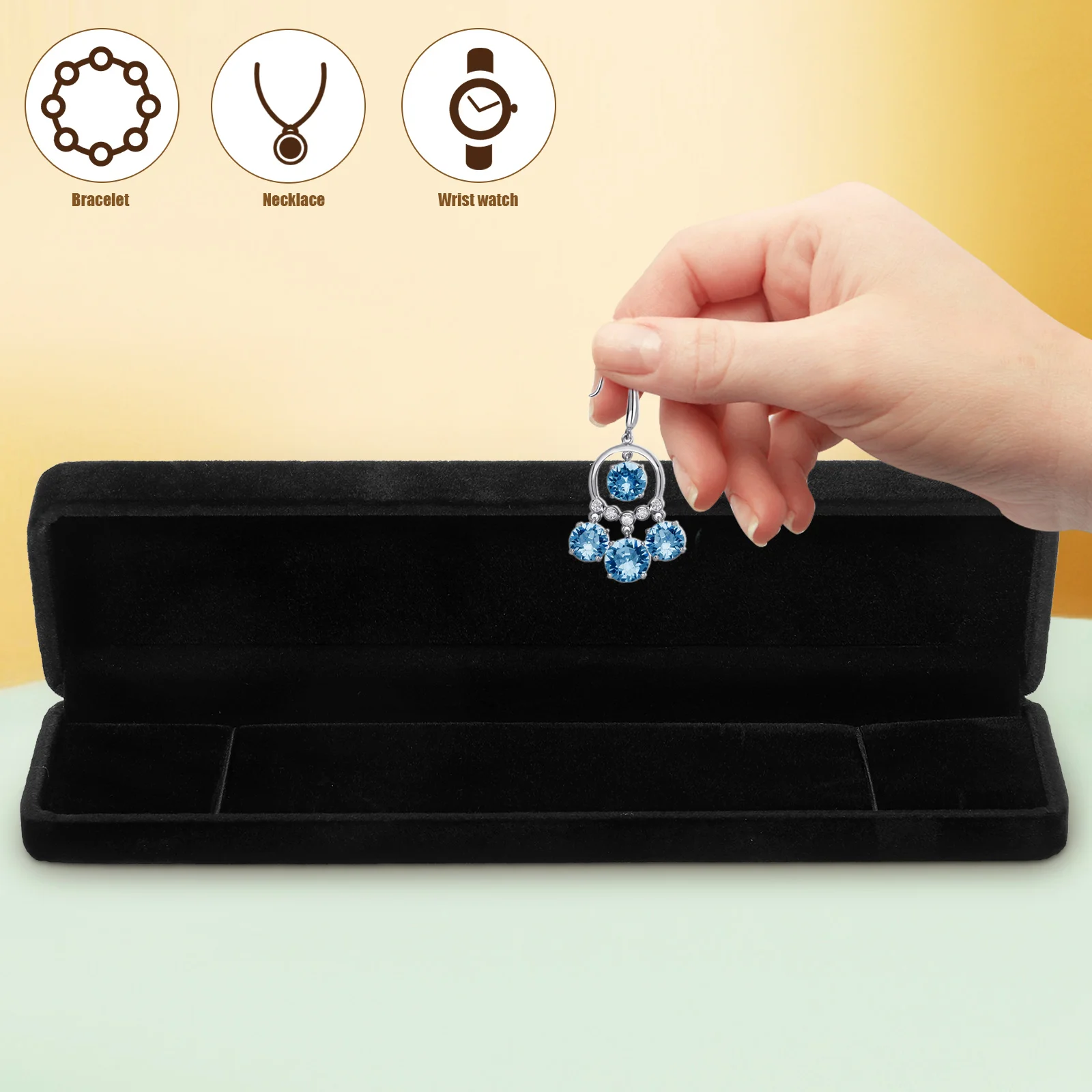 

2Pcs Long Necklace Storage Case Black Jewelry Box Organizer Bracelet Holder Perfect Gift for Wedding Birthday Anniversary