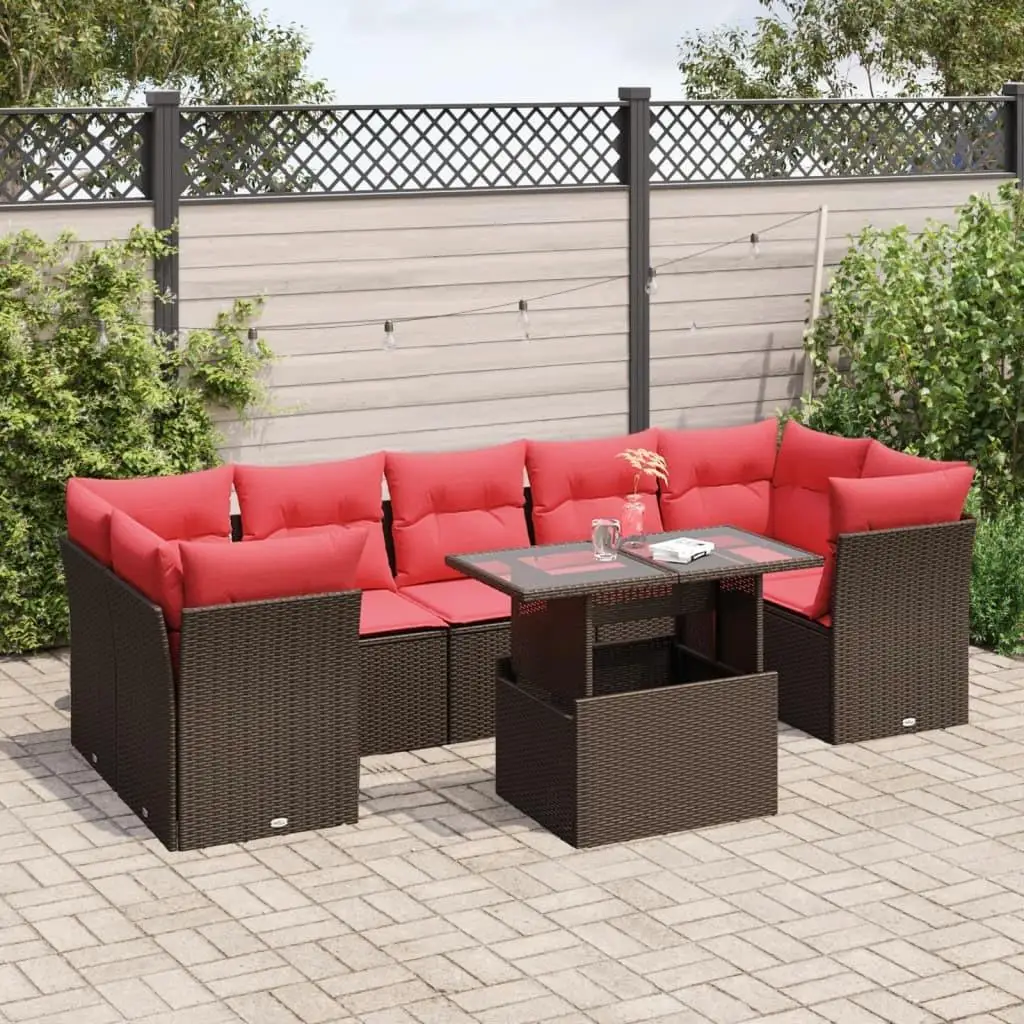 

8 Piece Outdoor Patio Sofa Set with Cushions Brown Rattan Wicker Furniture Garden Seating