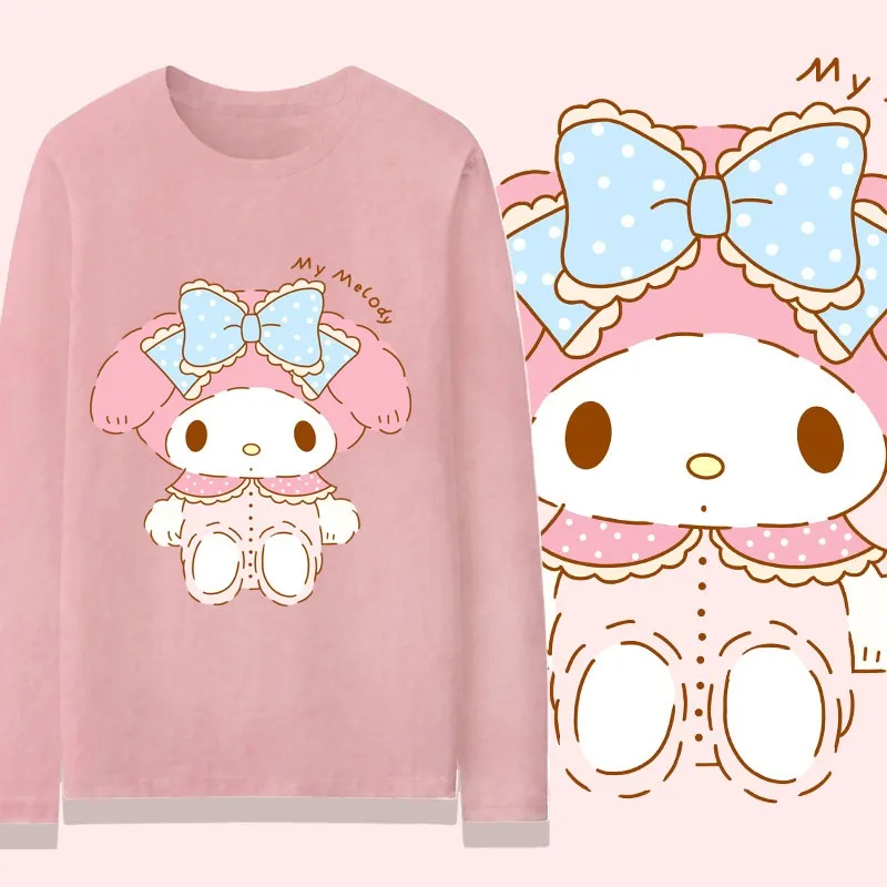 

2024 New Melody Joint Long Sleeve T-shirt Female Sanrio Cartoon Big Children Cotton Clothes Autumn T-shirt