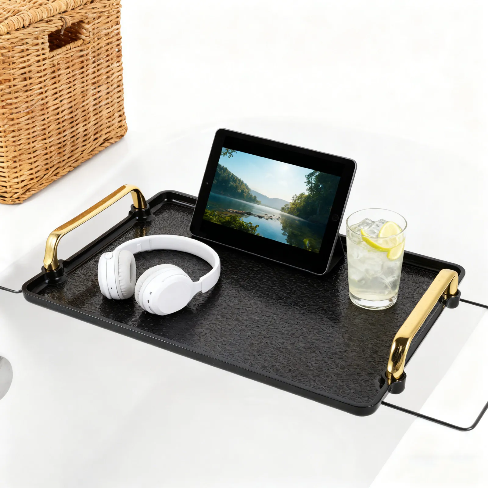 

Extendable Bathtub Tray Wooden Bath Rack Organizer with Adjustable Size Storage Holder Relaxation Spa Accessory