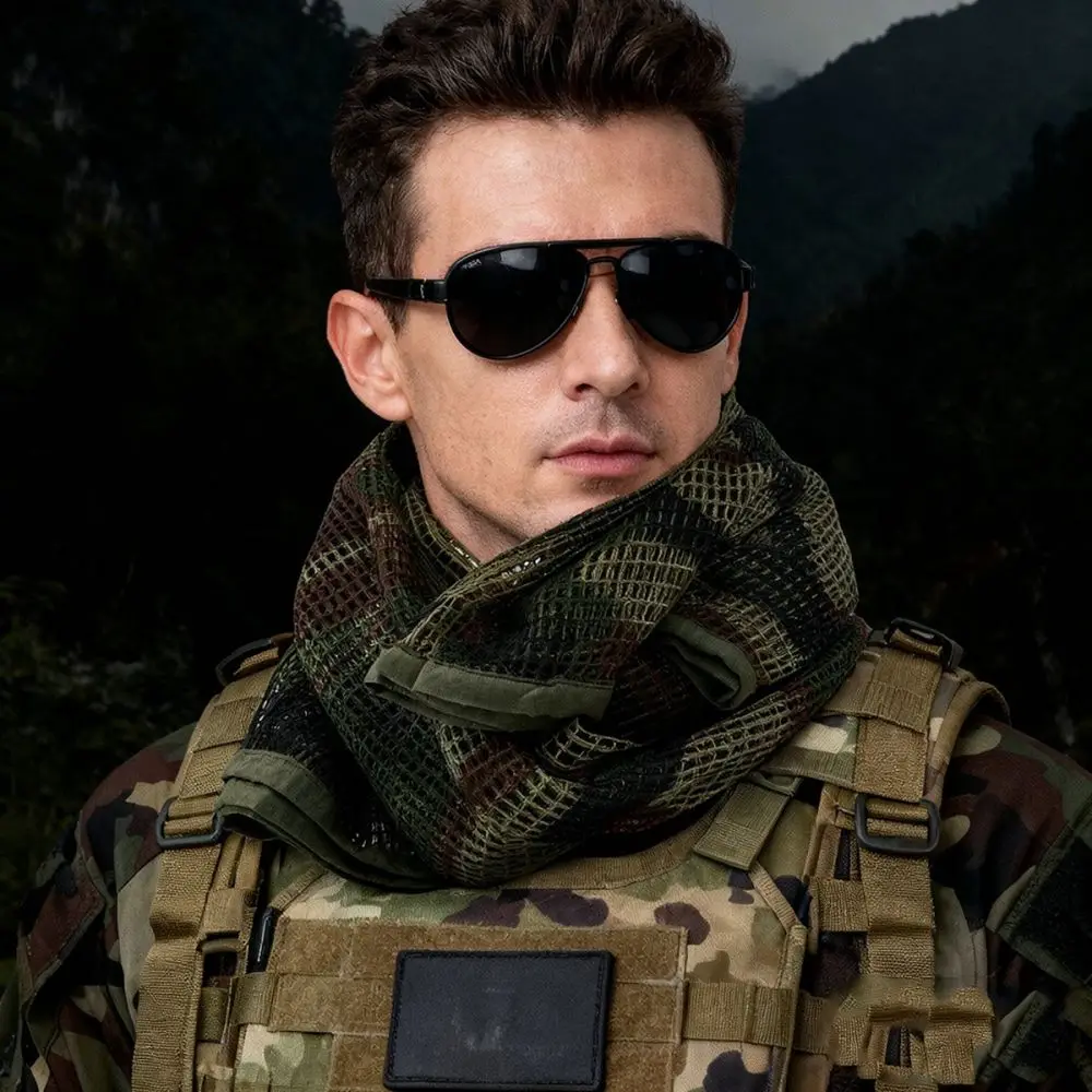 Camo Mesh Veil Scarf Tactical Breathable Outdoor Desert Hiking Hunting Head Wrap Face Mask Neck Gaiter