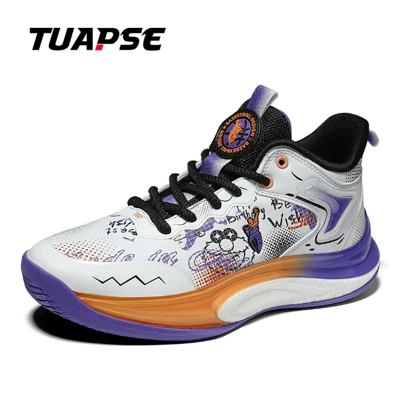 TUAPSE Autumn Winter Men's Sports Shoes Fashion Cartoon Pattern Quality PU Leather TPU Rubber Outsole Non-Slip Basketball Shoes