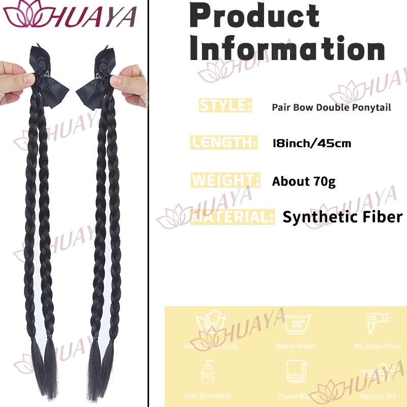 Women’s Synthetic Bow Double Braided Ponytail Wig, Clip-in Sweet Girl Style, Natural Looking, Daily Wear