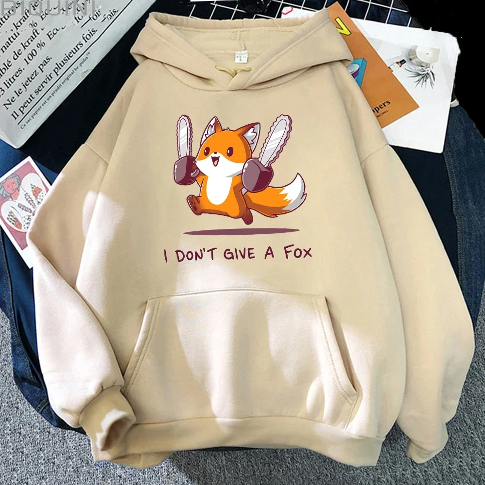 I Don\'t Give A Fox Cute Animal Kawaii Hoodie Mens Loose Fleece Hip Hop Hoodies Streetwear Cartoon Women Men Sweatshirts Plussize