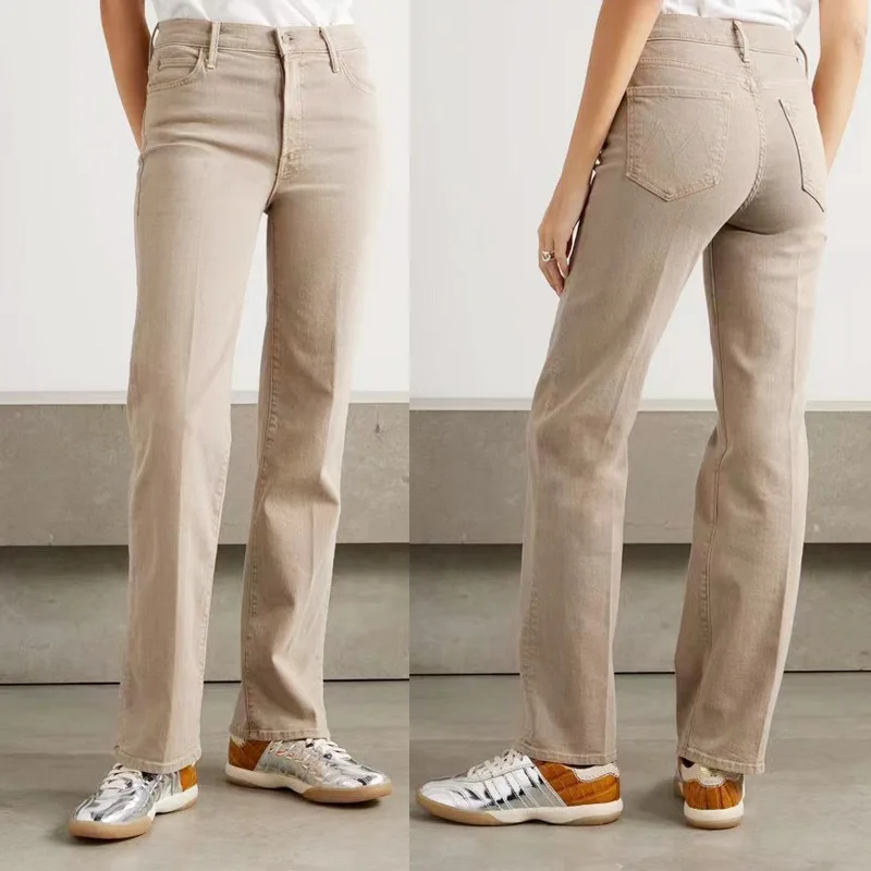 

Women casual jeans High waisted elastic straight leg denim pants