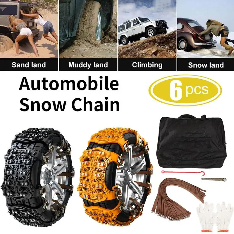 6PCS/ Set Car Tire Snow Chain Anti-slip Anti-wear Steel Chain For Car Truck MPV For Ice, Snow, Mud Road Ground