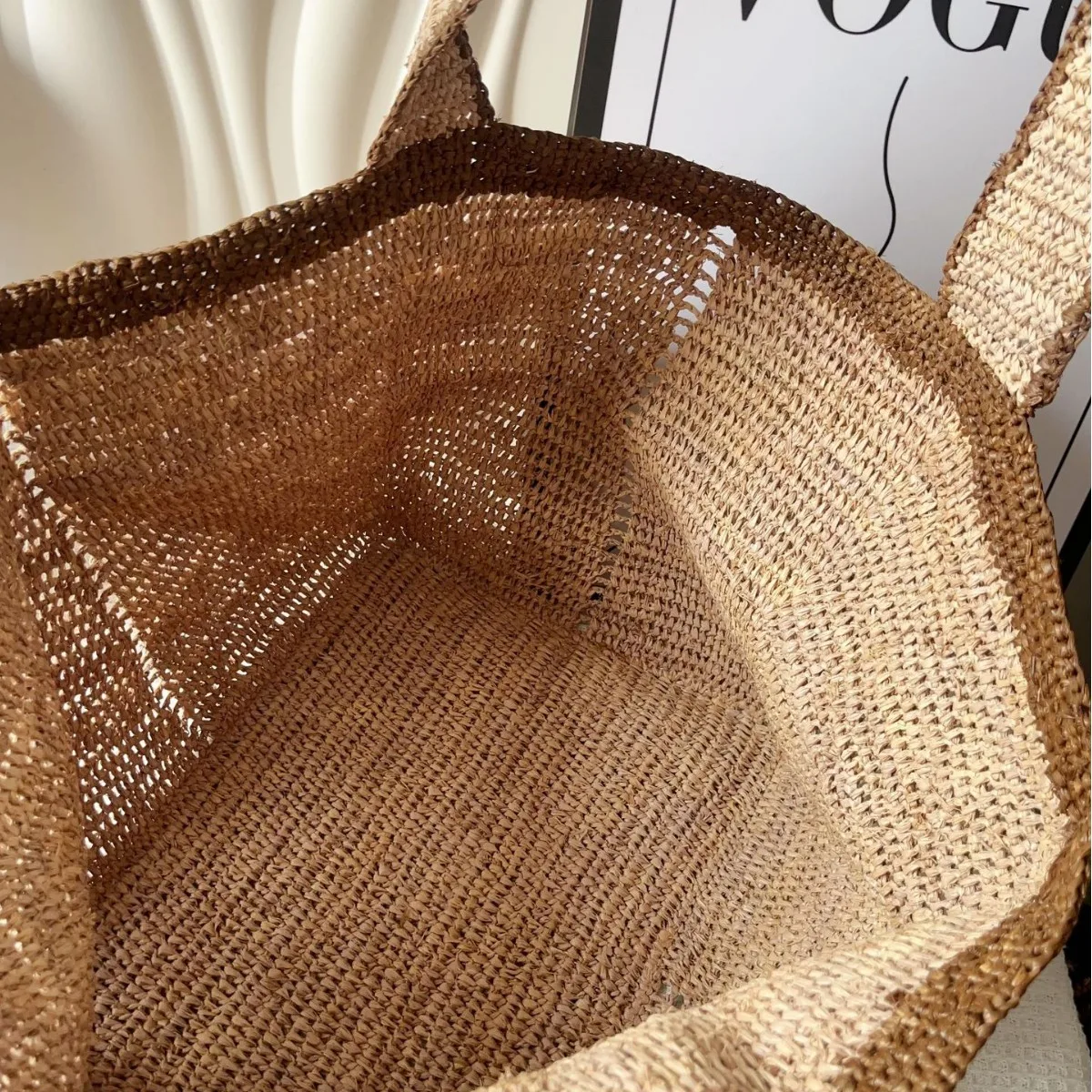 Women Large Capacity Raffia Tote Bag Summer Fashion Crochet Straw Shoulder Handbag French Style Travel Bag