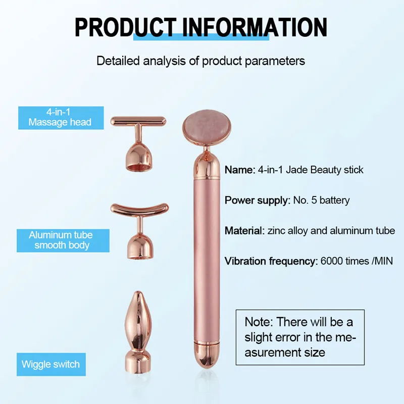 24k ouro 4-in-head massageador facial elétrico vibratório quartzo rosa 3d massageador rolo face lifting corpo facial gua sha jade rolo