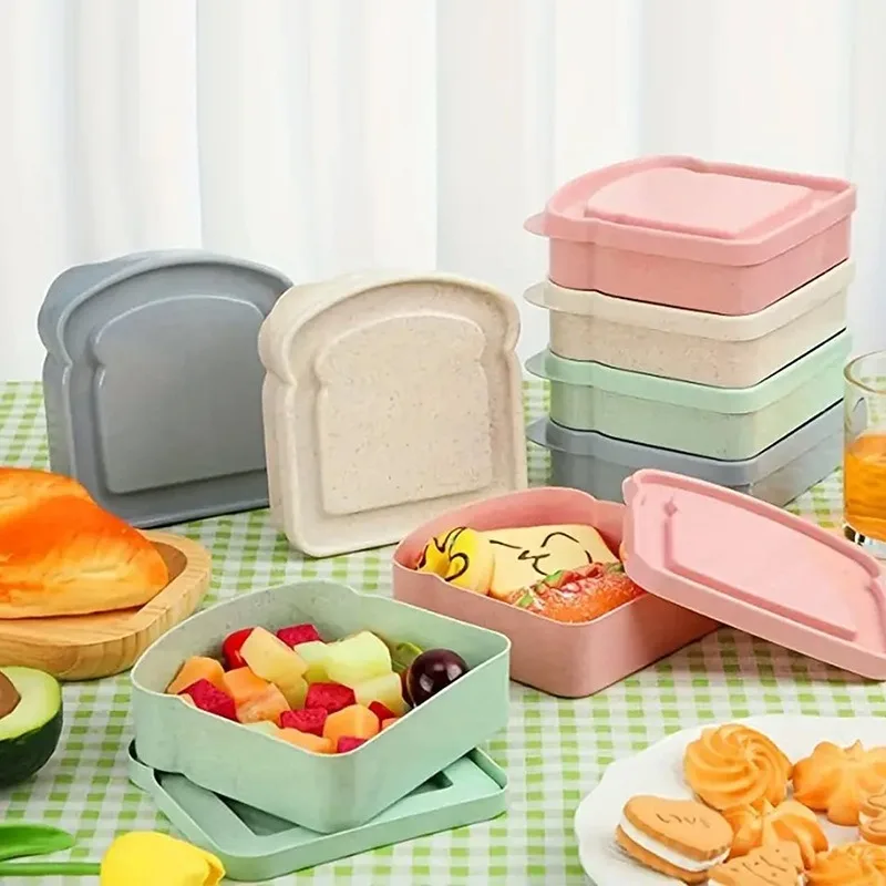 Lonchera con Forma de Tostada, Contenedor para Sándwiches a Prueba de Fugas, Bento para la Escuela, Oficina, Picnic, Lonchera para Niños, Contenedores para Almacenar Alimentos