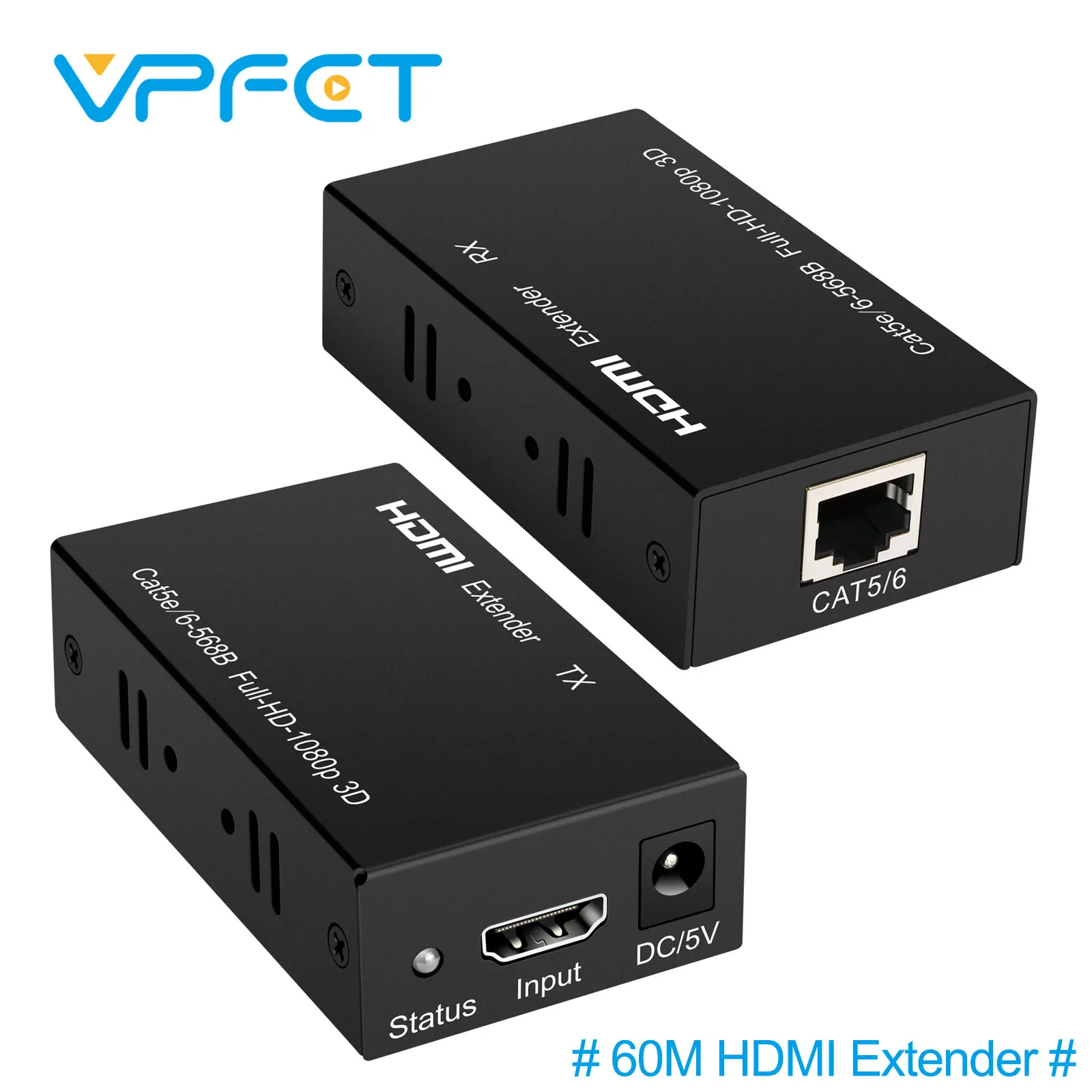 

HDMI Extender 60M Over Cat6 1080P 3D Lossless Audio TX RX Set 36bit Deep Color DTS-HD Dolby TrueHD 6.75Gbps Transmission VPFET