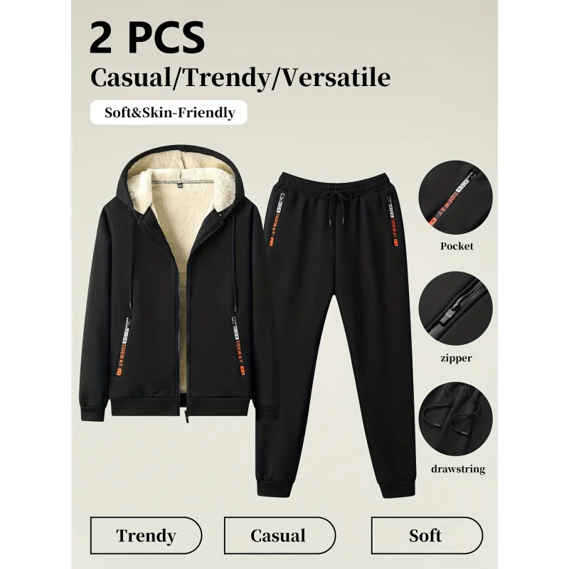 الرجال الشتاء مقنعين المخملية سميكة عارضة الرياضة البدلة غريب الأشياء بلوزات مجموعة البلوز رجل هوديي رياضية مجموعات #1