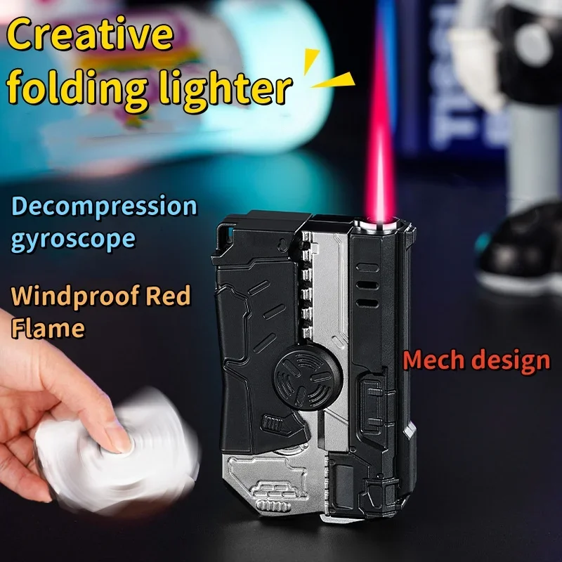 Personalized Fingertip Decompression Gyroscope Foldable Inflatable Lighter Red Flame Windproof Direct Charge Lighter Trendy Men