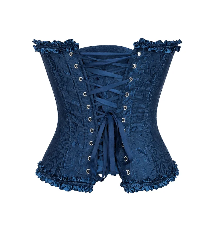 Damen-Overbust-Korsett, Vintage-Jacquard, Rüschen, Schleife vorne, Busk hinten, Schnürung, Taillenformer, Freizeit-, Party- und Alltagskleidung – Detail 12
