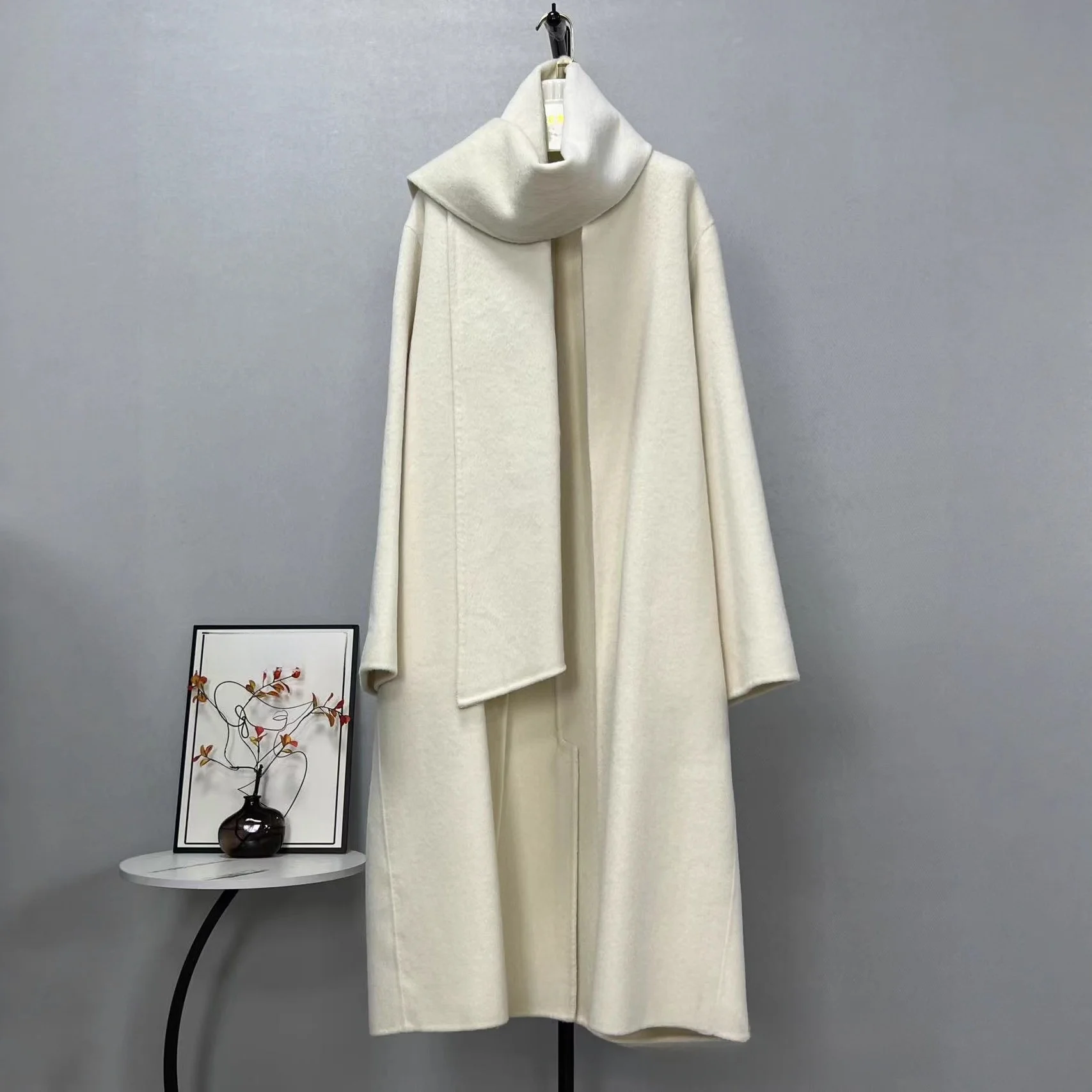 

Double-Sided Wool Camere Robe Coat with Scarf Extended Length Cross-Border Sle Faion High-End Lightweight Thi Outerwear