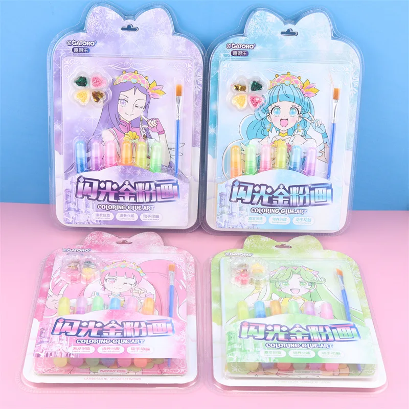 เด็กผงทองสีน้ําภาพวาดชุดสาวสร้างสรรค์ทําด้วยมือ DIY ระบายสีภาพวาด Graffiti Art แต่งหน้าภาพวาดของเล่น