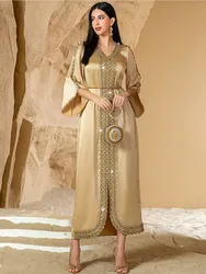 Eid Muslim Dress for Women Ramadan Jalabiya Lace Diamond Party Dresses Abaya Long Robe Morocco Dubai Kaftan Vestidos Largos 2025