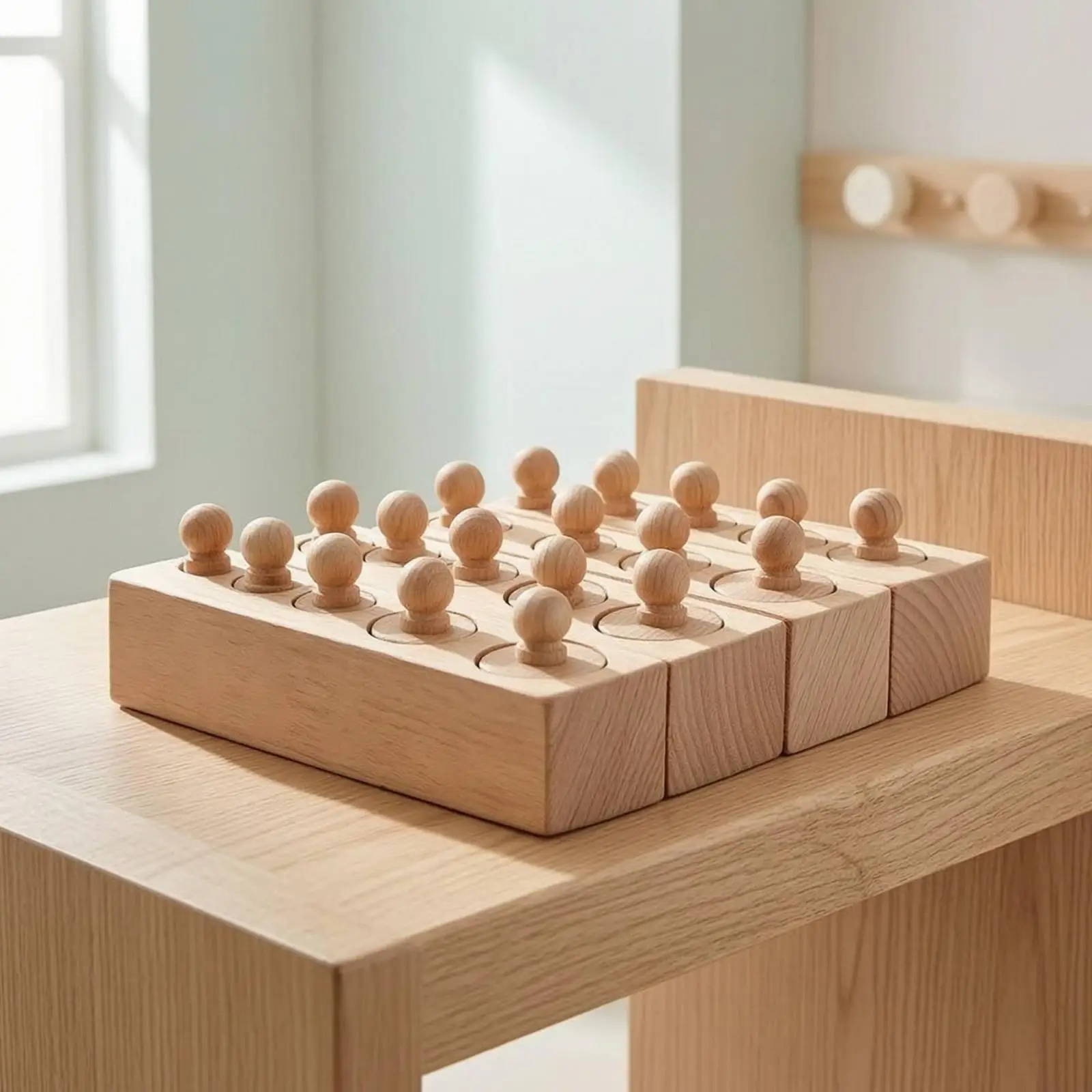 Beech Wood Children Learning Cylinde Sorting Stacking Toy for Early Math Color Shape Recognition Kids