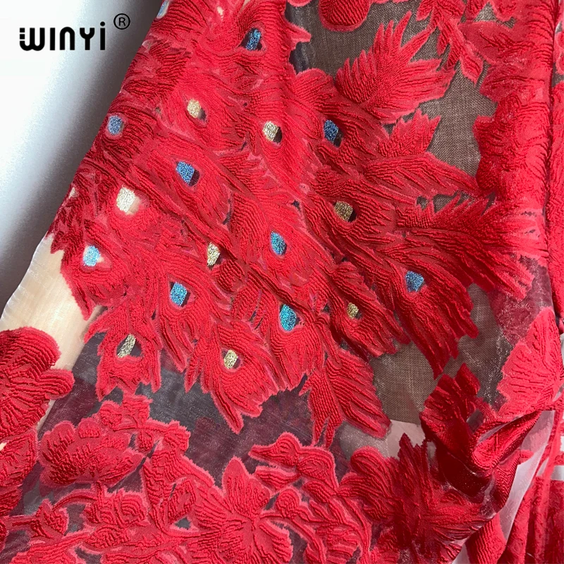 WINYI summer elegant sexy Perspective dress boho dress Women kaftan Bohemia Africa kaftan beach Cover Up dubai abaya