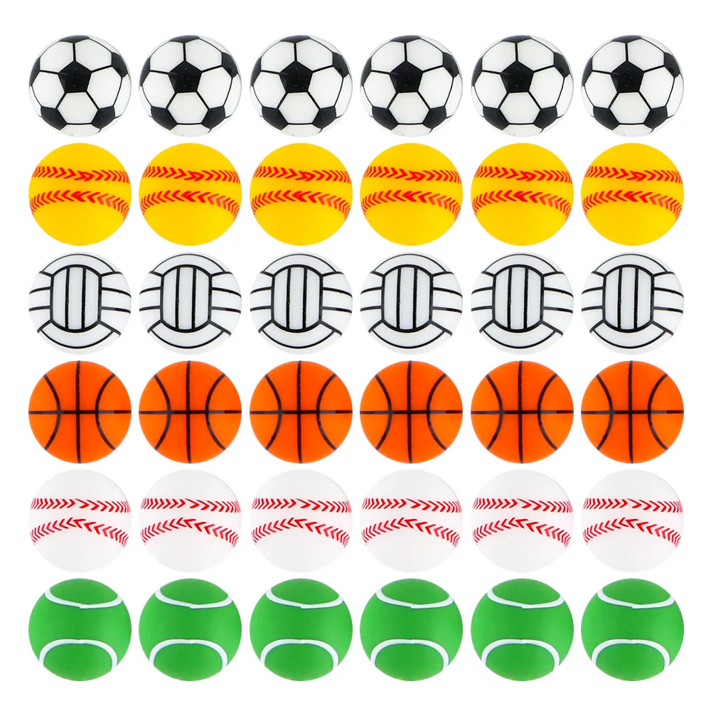 10Pc Printed Silicone Beads Round 15MM Soccer Baseball Tennis Basketball Sport Silicone Printed Bead DIY Accessories