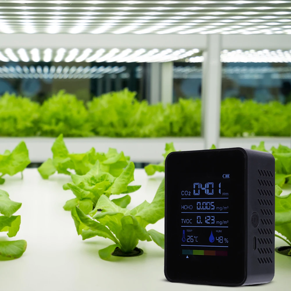 5 في 1 الرقمية المحمولة CO2 متر جهاز قياس درجة الحرارة والرطوبة ثاني أكسيد الكربون TVOC HCHO الكاشف للمنزل مدرسة فندق مكتب سيارة